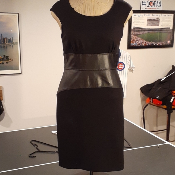 Calvin Klein Dresses & Skirts - Calvin Klein  Black Faux Leather Trim Dress  10